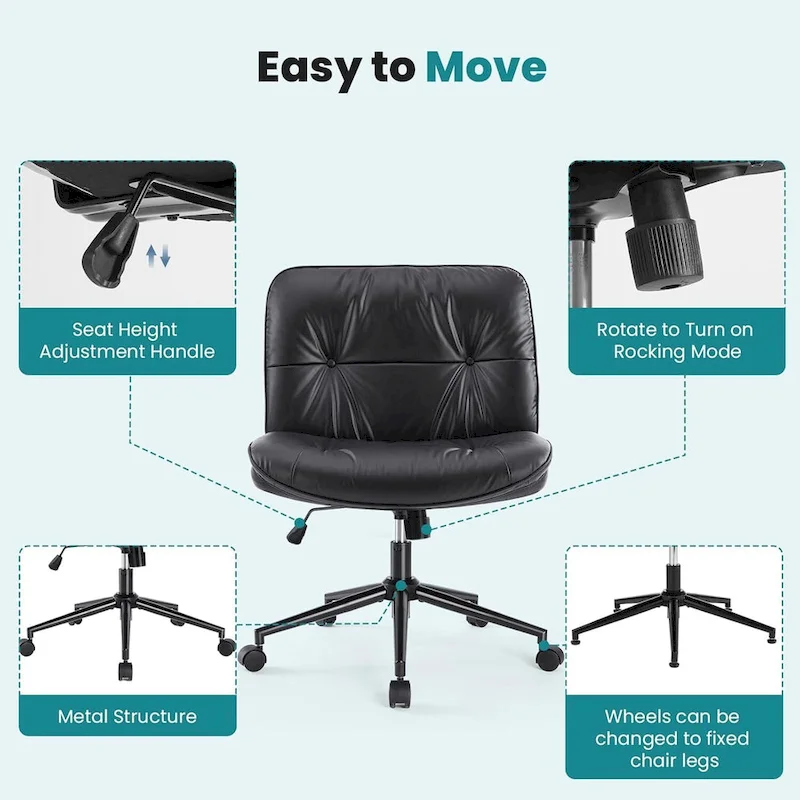 PU Leather Swivel Office Chair – Khaki / Beige / Black, Criss-Cross Base, Single User