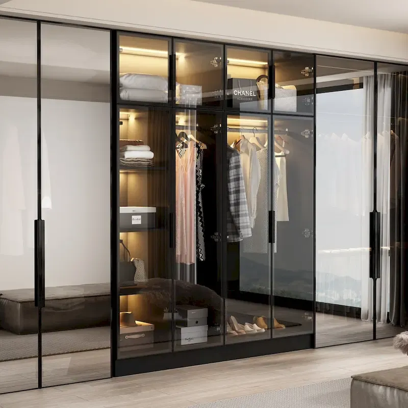 Modern Aluminum Framed Wardrobe: Spacious Design with LED Armoires