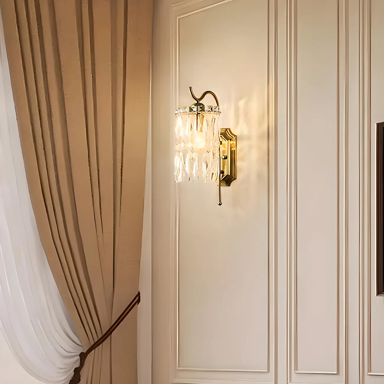 Luxury Golden Gooseneck Cylinder Crystal Wall Sconce