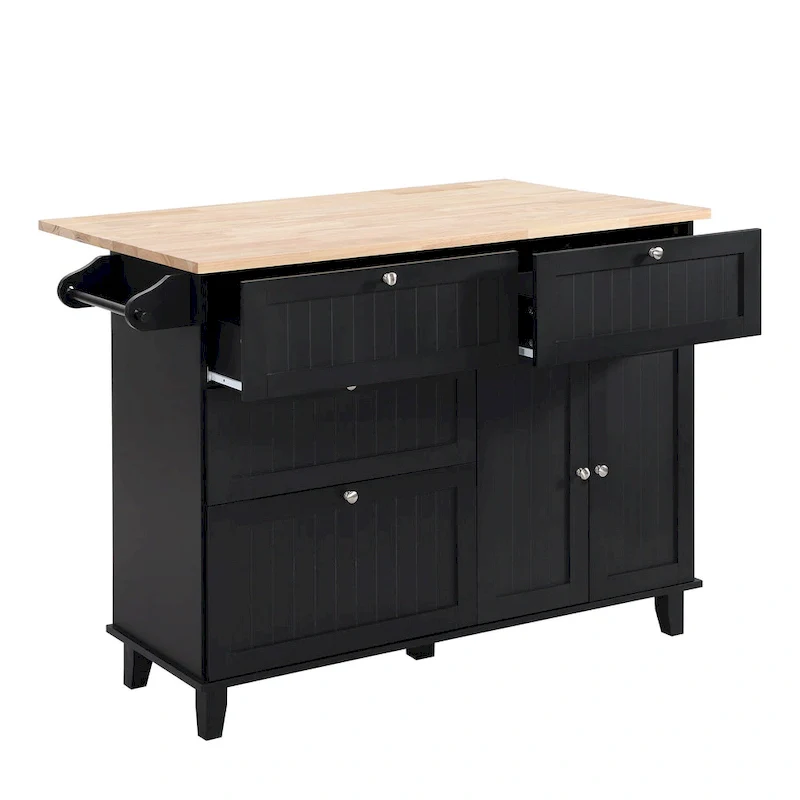 Topmax Farmhouse Kitchen Island Set With Drop Leaf And 2 Seatings