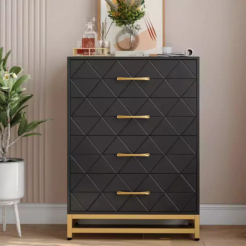 Black / White, 4-Drawer Modern Dresser with Metal Handles, for 1 Person