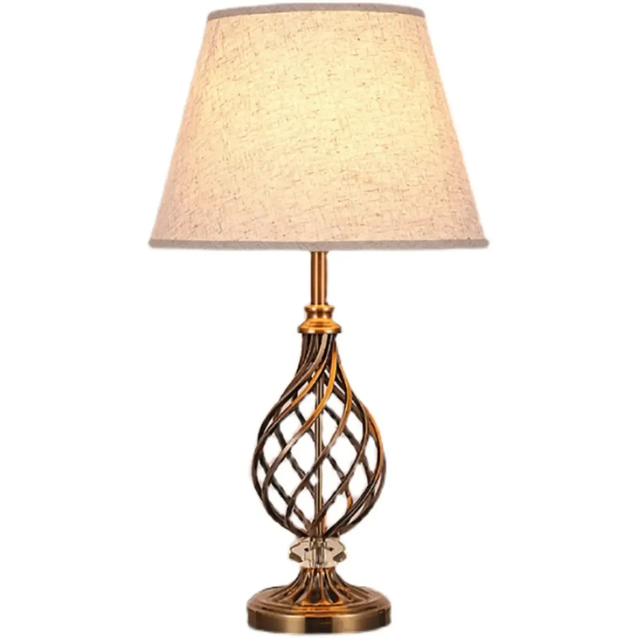 Geometric Fabric LED Bedside Table Lamp Antique Brass Base
