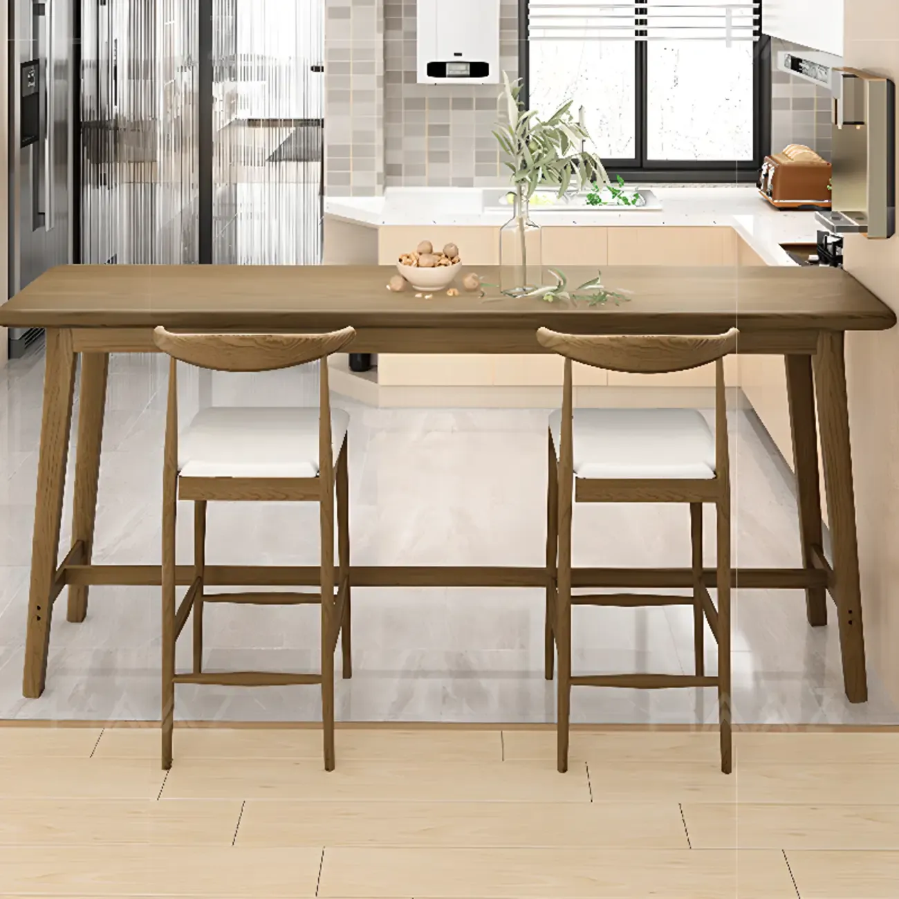 Simple Brown Wooden Footrest Bar Tables