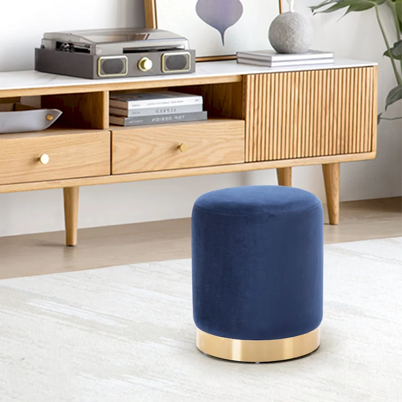Small Round Velvet Ottoman Upholstered Foot Stool