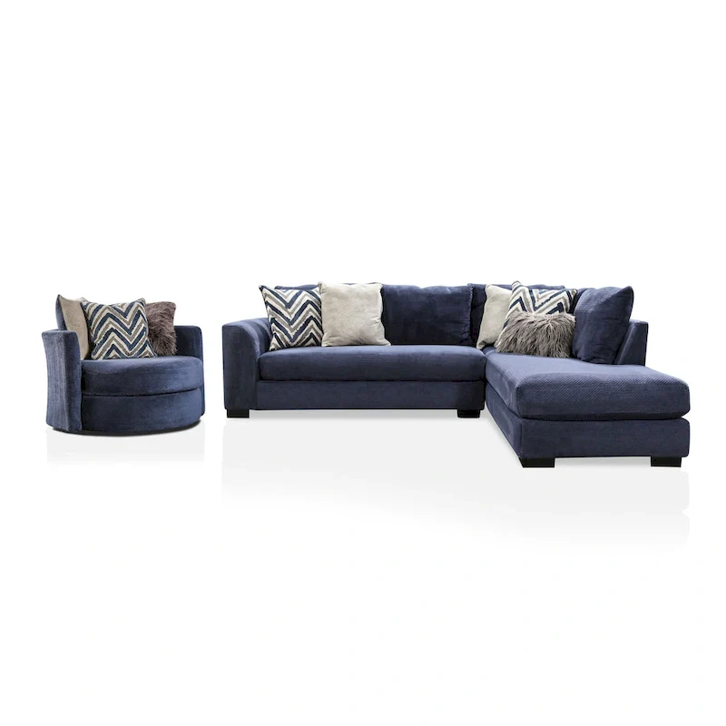 Transitional Navy Microfiber Padded 2-Piece Sectional and Chair Set