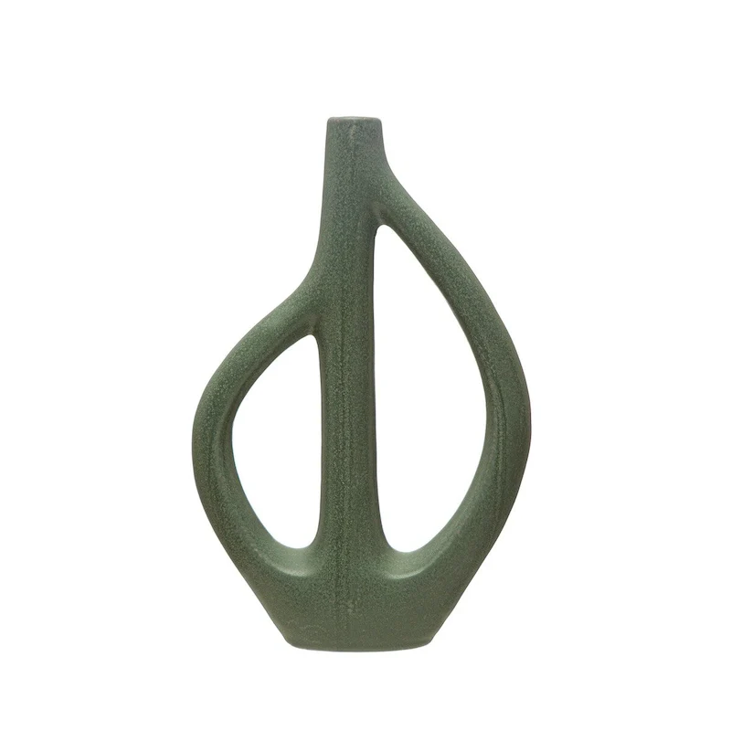 Stoneware Sculptural Vase with Teardrop Handles