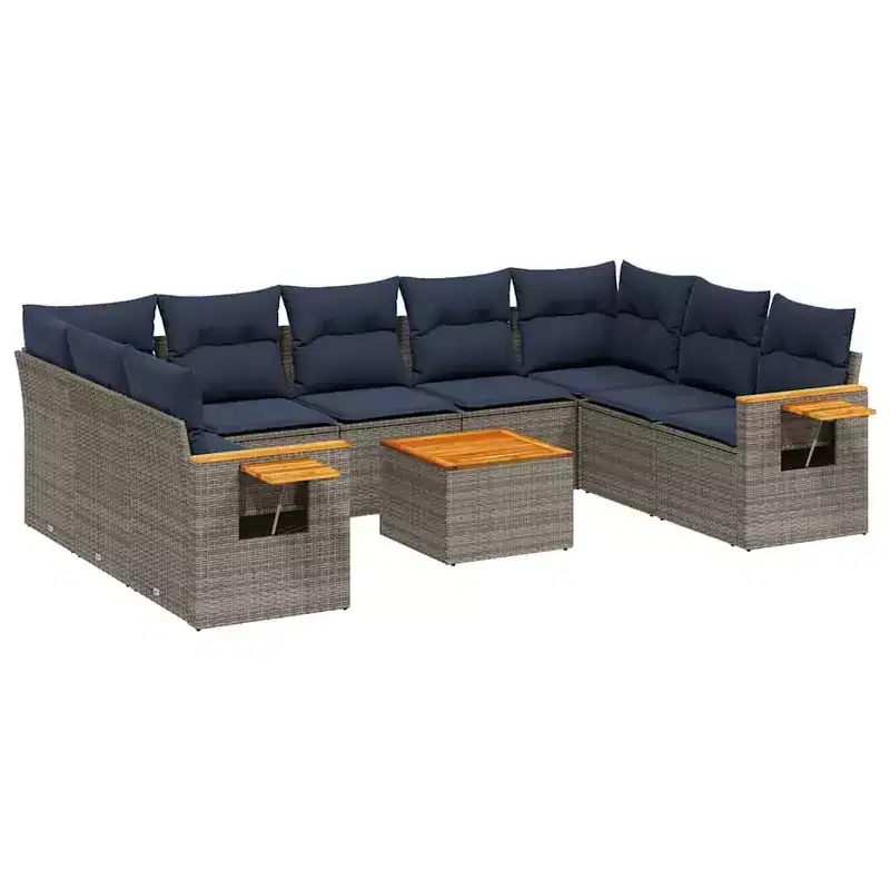 vidaXL 10 Piece Patio Sofa Set with Cushions Grey Poly Rattan (US only)