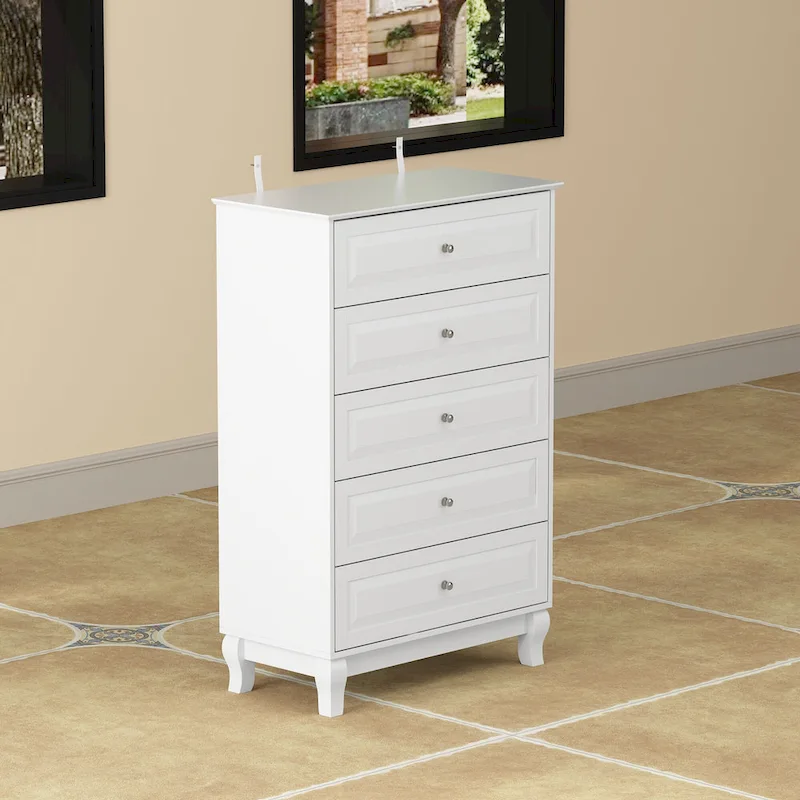 Black 5-Drawer Dresser with Wood Legs