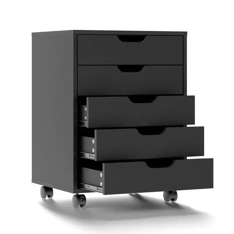 Karl Home5 Drawer Wooden File Cabinet Black Finish Cutout Handle Design