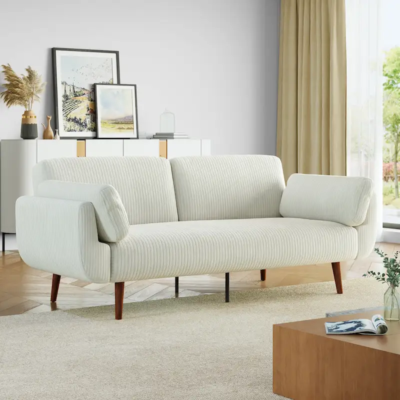 73.3 W Flared Arm Convertible Sleeper Sofa Modern Corduroy Loveseat