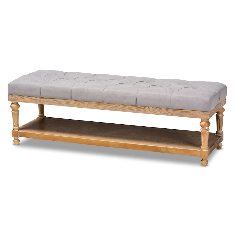 Grey / Charcoal Rustic Button-Tufted Storage Bench, 2-Seat