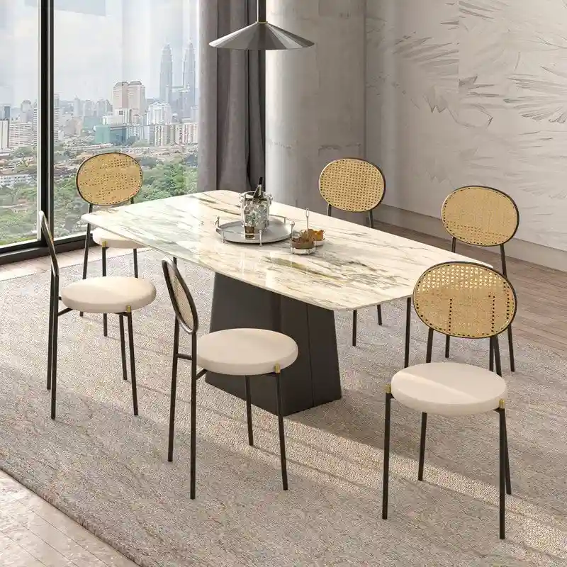 Set of 4 Modern Dining Chair with Wicker Back & Upholstered Velvet Seat for Home Office Living Room & Kitchen