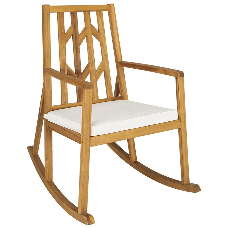 Gymax Outdoor Acacia Wood Rocking Chair Wooden Patio Rocker w/ Beige