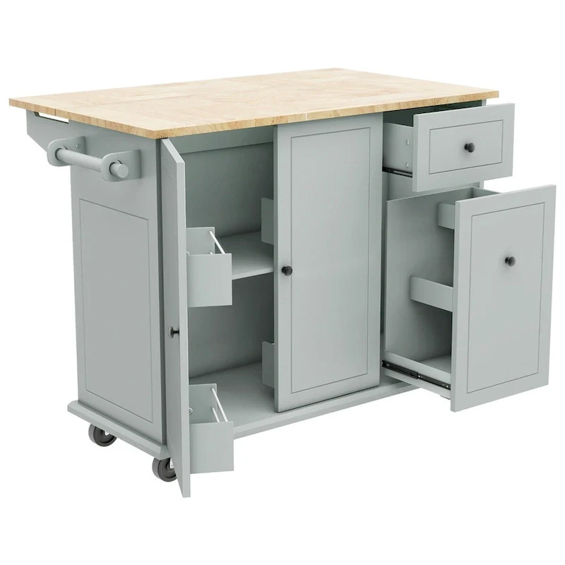 Merax 53.9 Width Rolling Kitchen Cart on Wheels with Drop Leaf