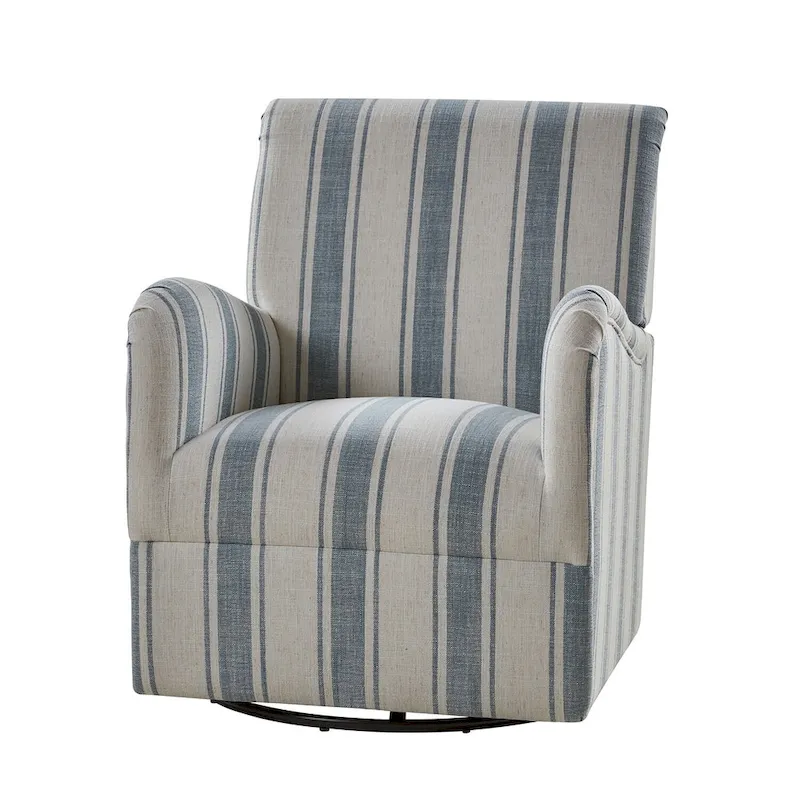 Pancy Traditional Swivel Armchair with Jacobean Strip Pattern by