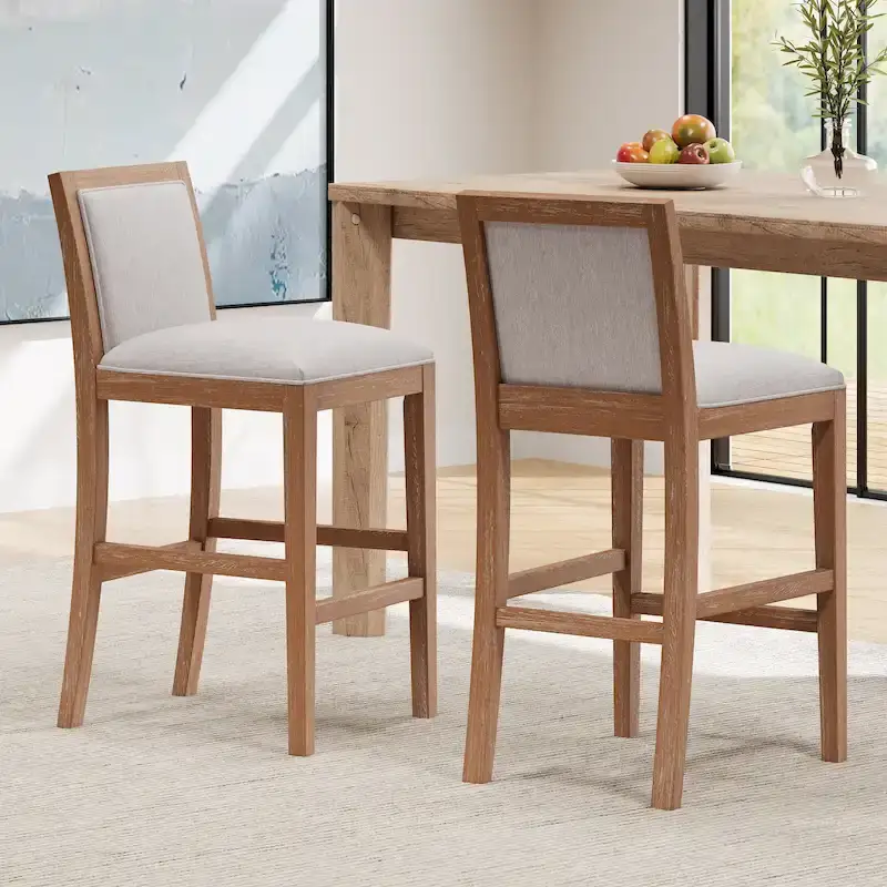 Wood + Beige / Grey + Beige / Black + Grey Armless Counter Stool, Cushioned Seat & Back, Set of 2
