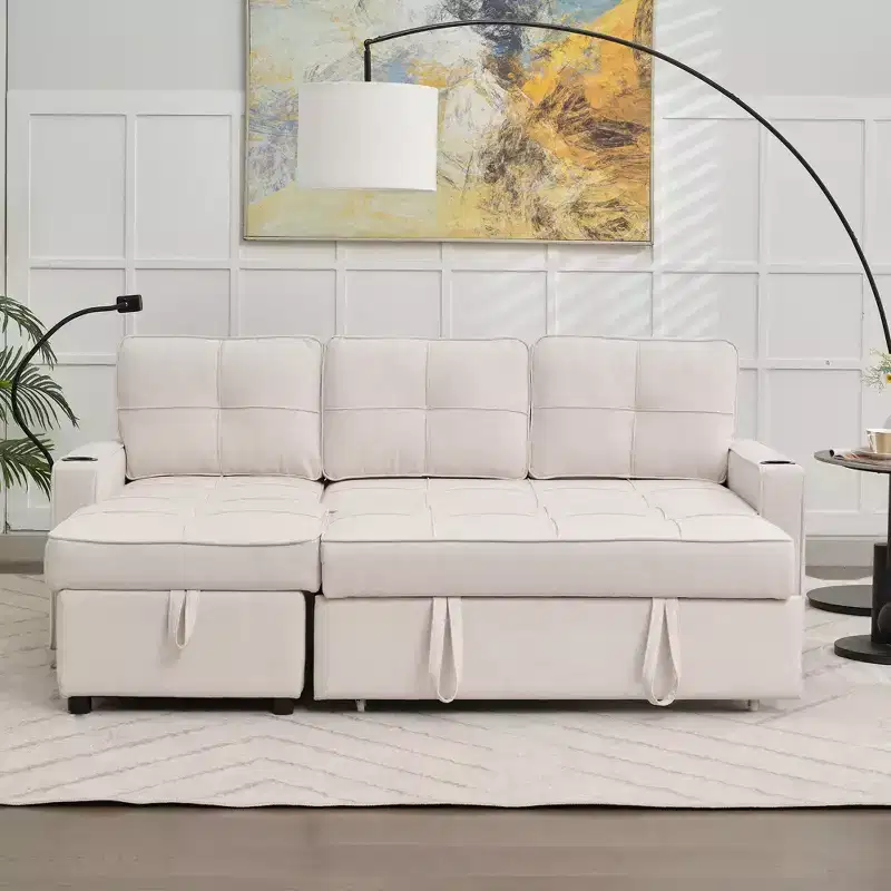 HYLEORY Convertible L Shaped Couch with Pull Out Bed, Sleeper Sofa with Reversible Chaise for Living Room, Apartment, Bedroom, Office