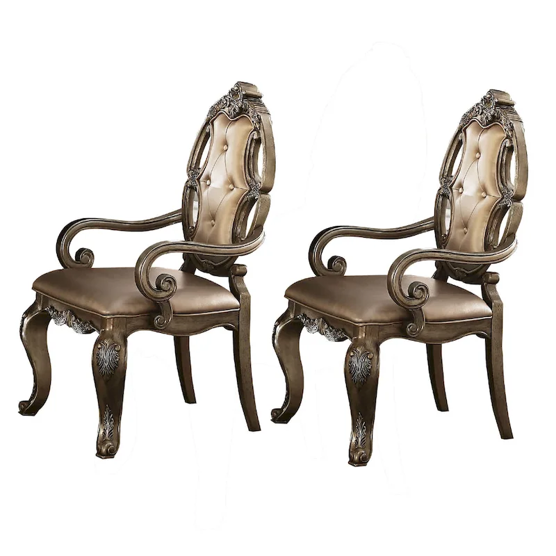 26 Inch Dining Chair, Faux Leather, Set of 2, Champagne Gold