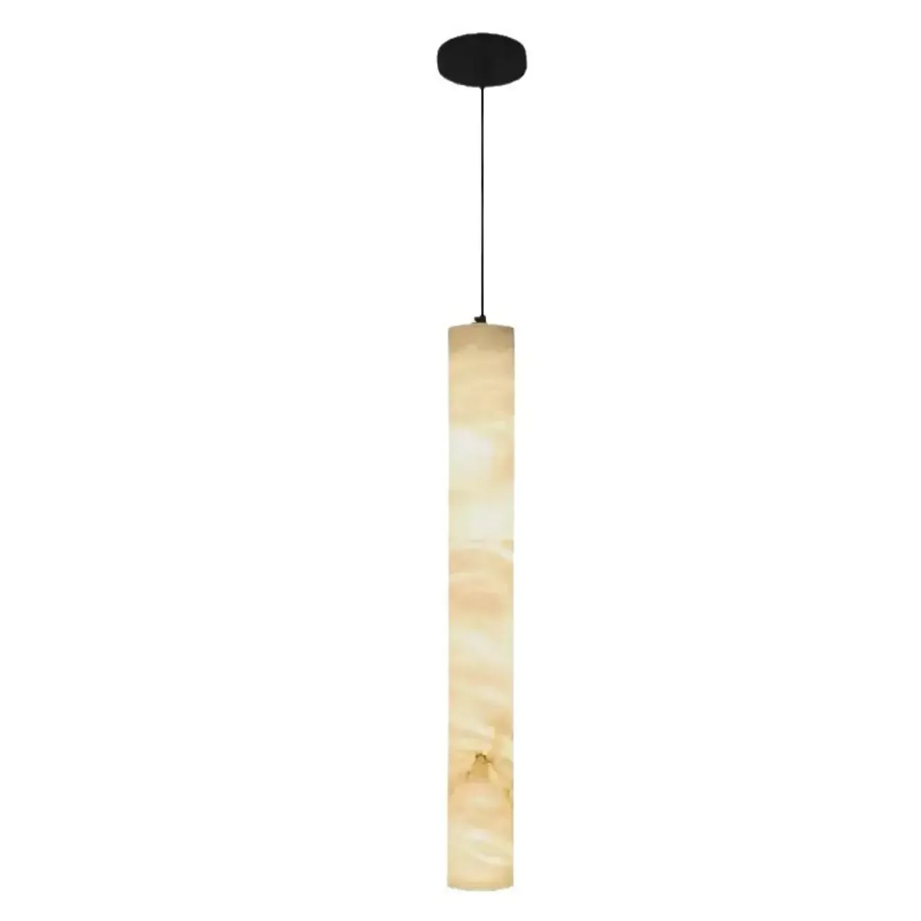 Modern Black Metal Alabaster Cylinder LED Pendant Light