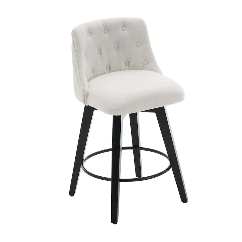 Modern Swivel Linen Upholstery Bar Stools Set of 2, with Button Tufted Back and Solid Wood Frame