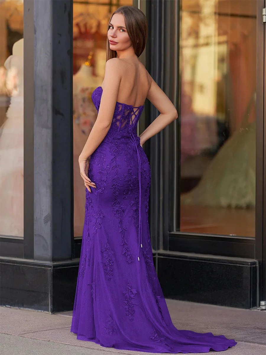 Mermaid Sweetheart Neck Lace Long Prom Dress With Appliques