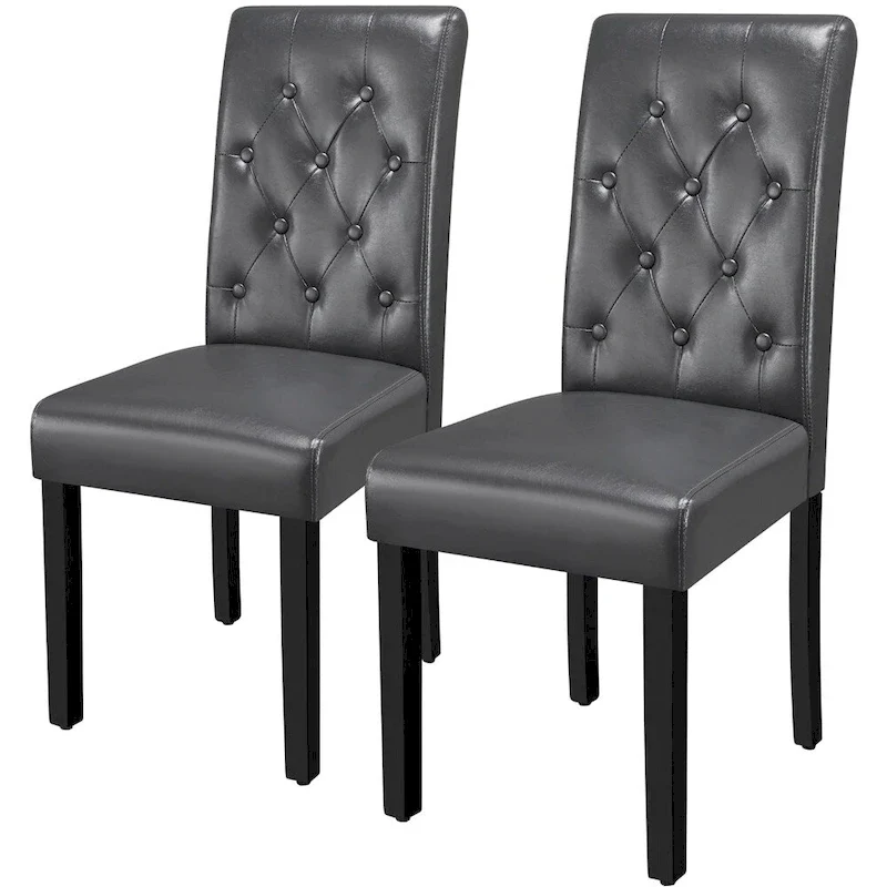 Yaheetech Button Padded Dining Chair with Solid Wood Legs Set of 2 - Set of 2
