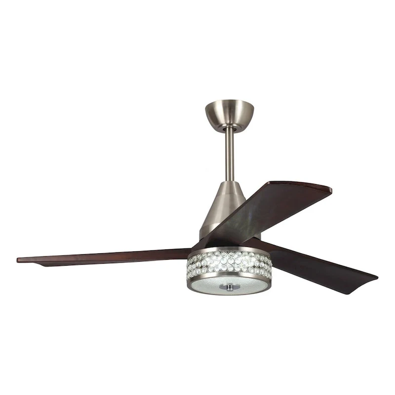 52  Walnut Wood 3-Blade Crystal LED Ceiling Fan with Remote