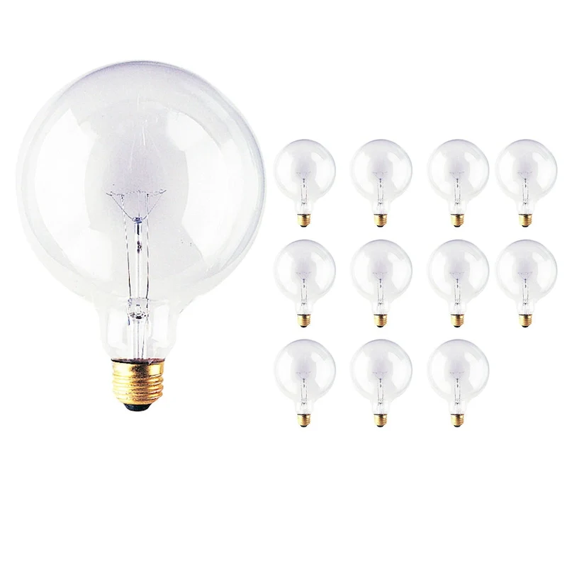 Bulbrite Pack of (12) Dimmable G40 Incandescent Light Bulbs with Medium (E26) Base, 2700K Warm White Light
