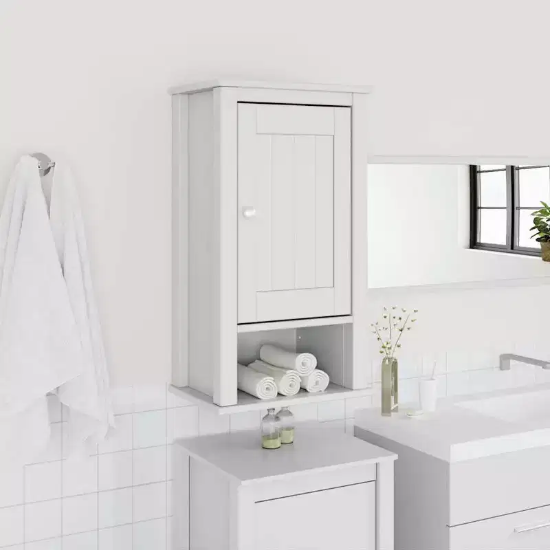 vidaXL Bathroom Wall Cabinet, Wall Mounted Medicine Cabinet with Doors, Storage Cabinet for Bathroom Laundry Room, Berg White Solid Wood Pine
