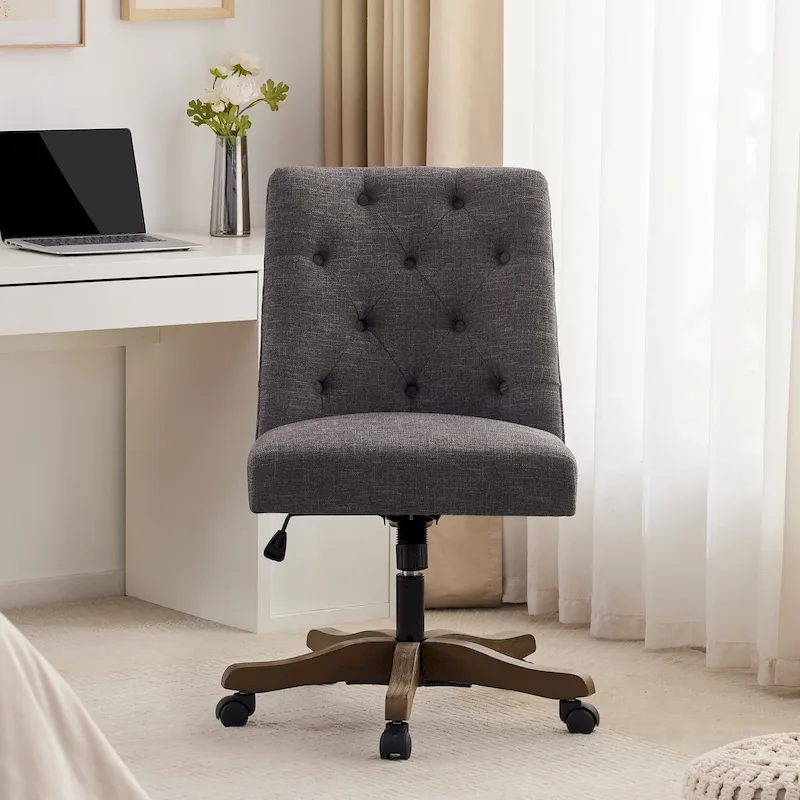 Home Computer Office Chair with Wheels Adjustable Height, Linen Fabric Upholstered Chair Swivel