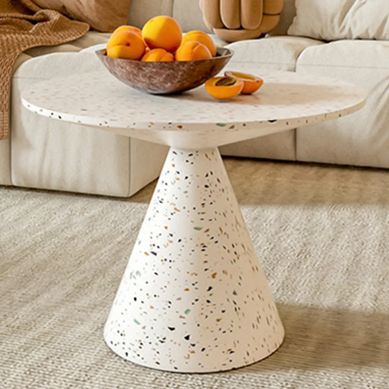 Modern Wood Coffee Table White Marble Base