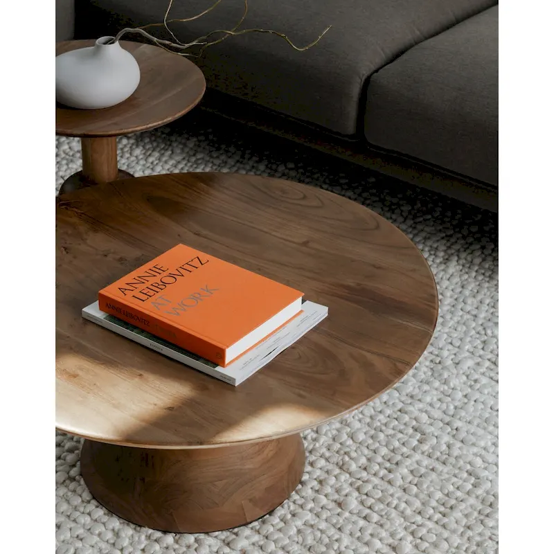 Modern Solid Mango Wood Pedestal Coffee Table - 30W x 30D x 14H