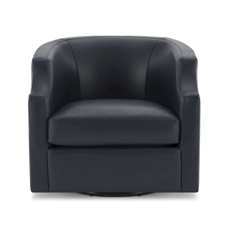 Everette Midnight Blue Top Grain Leather Swivel Glider Barrel Chair by Greyson Living