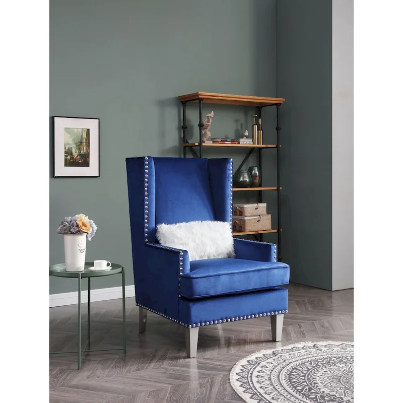 Pink / Dark Grey / Black / Blue Velvet High-Back Accent Chair with Chrome Nailheads and Tapered Legs – 1 Person