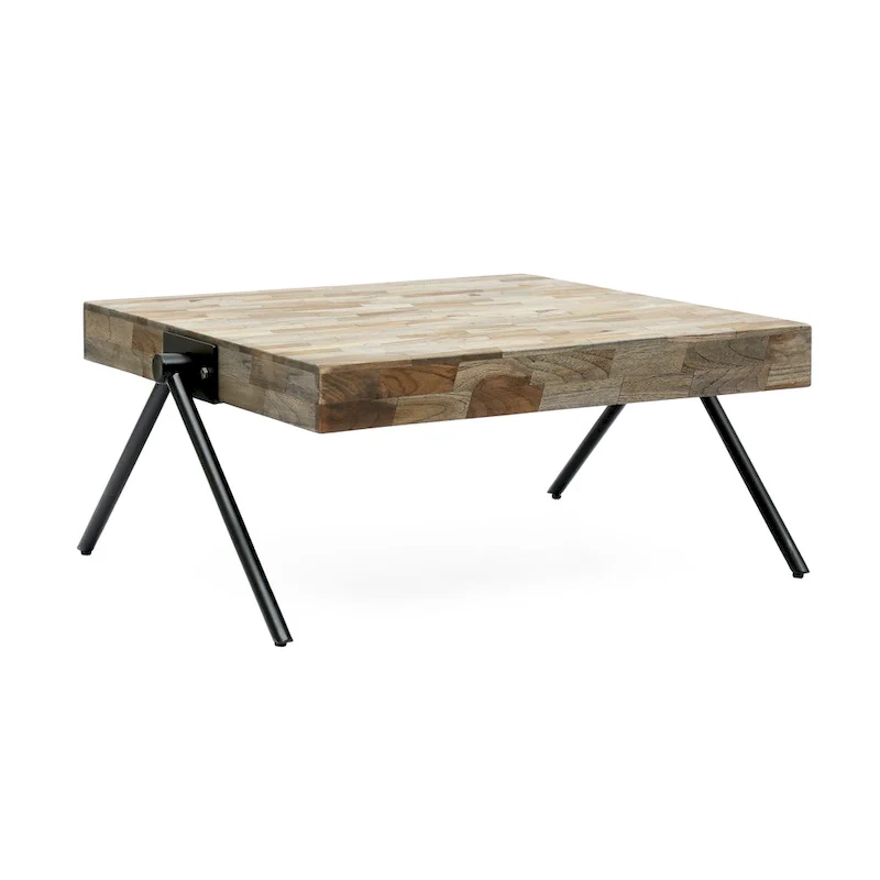 Mango Wood Coffee Table with Iron V-Shaped Legs