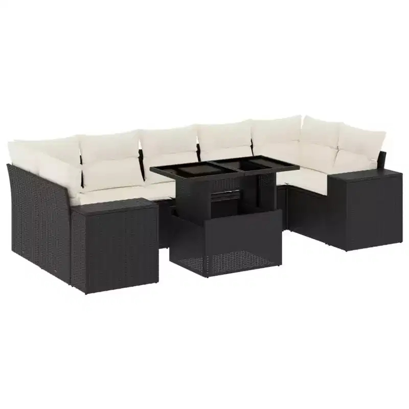 vidaXL Patio Sofa Set with Cushions Outdoor Furniture 8 Piece Poly Rattan