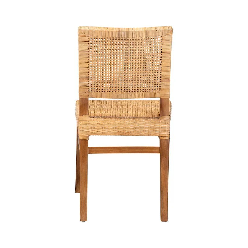 Lesia Bohemian Natural Rattan and Mahogany Wood Dining Chair