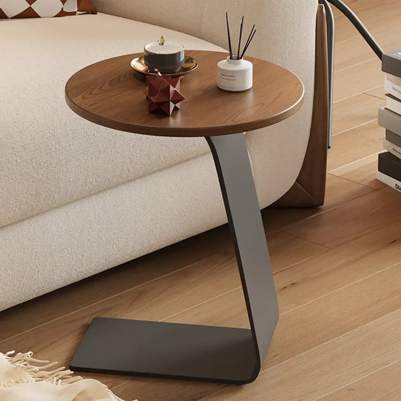 Minimalist Round Wood Top C Tables for Living Room