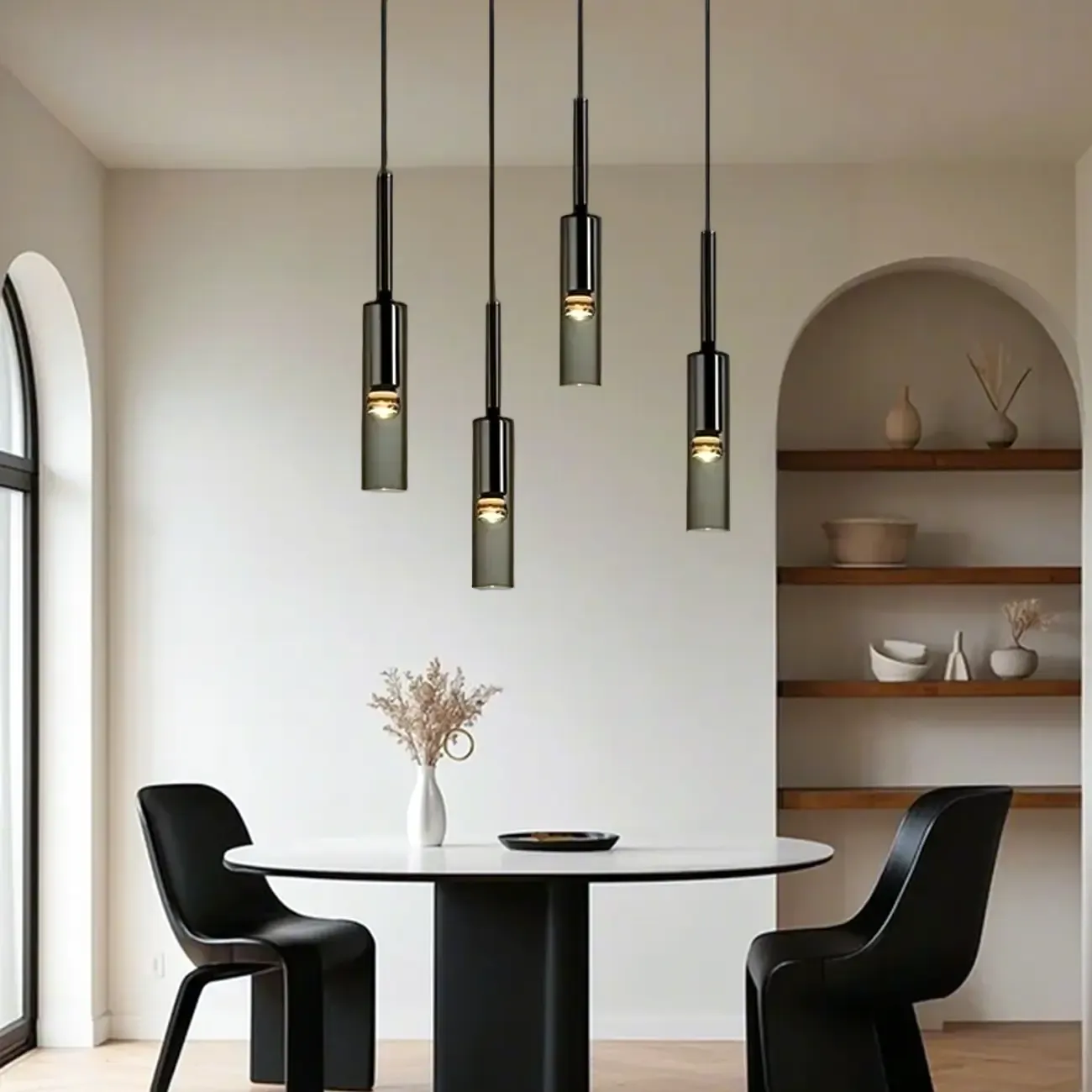 Glass Island Pendant Light Cylindrical Shape in Grey for Kitchen
