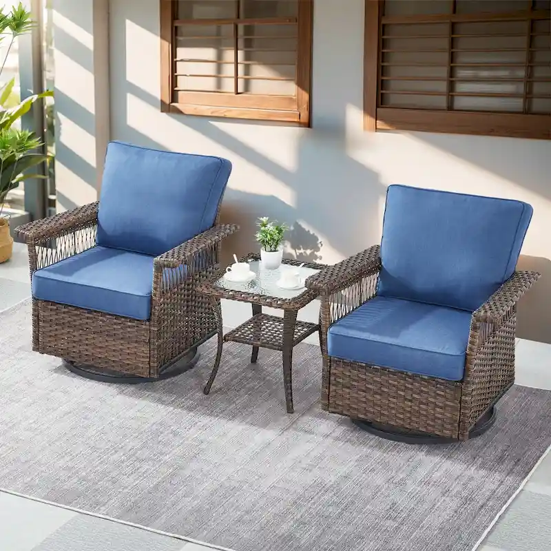 Gymojoy Patio Swivel Rocking Chairs & Table and Ottoman - Brown