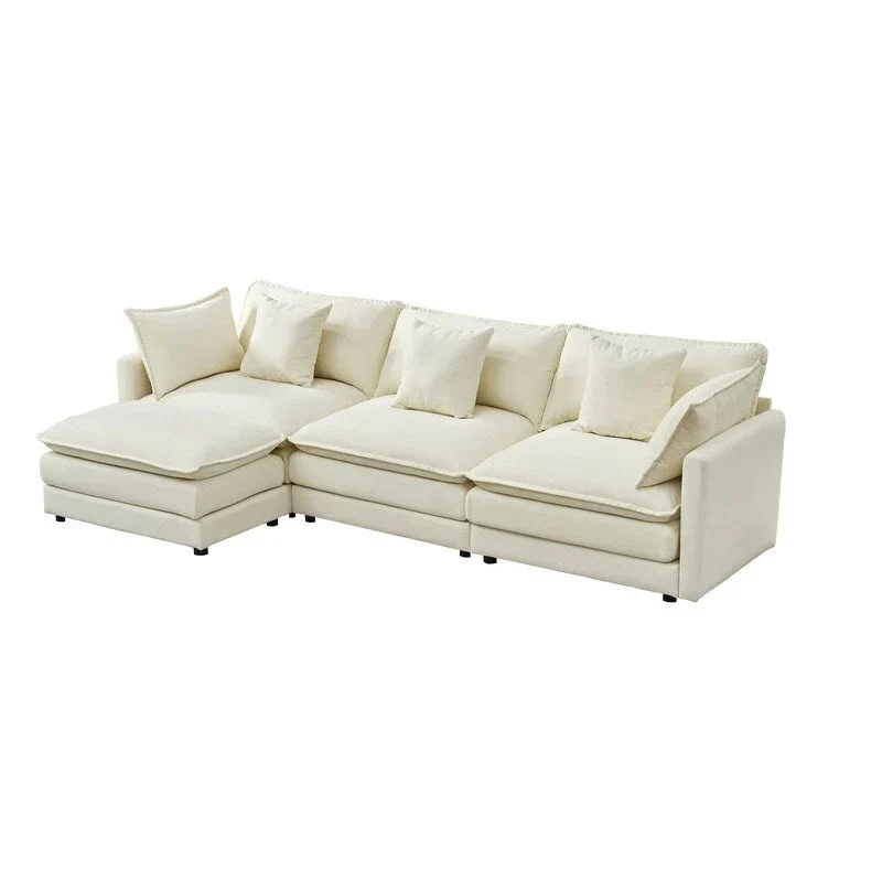 110.2 Chenille Three Seater Upholstered Sofa, Ottoman