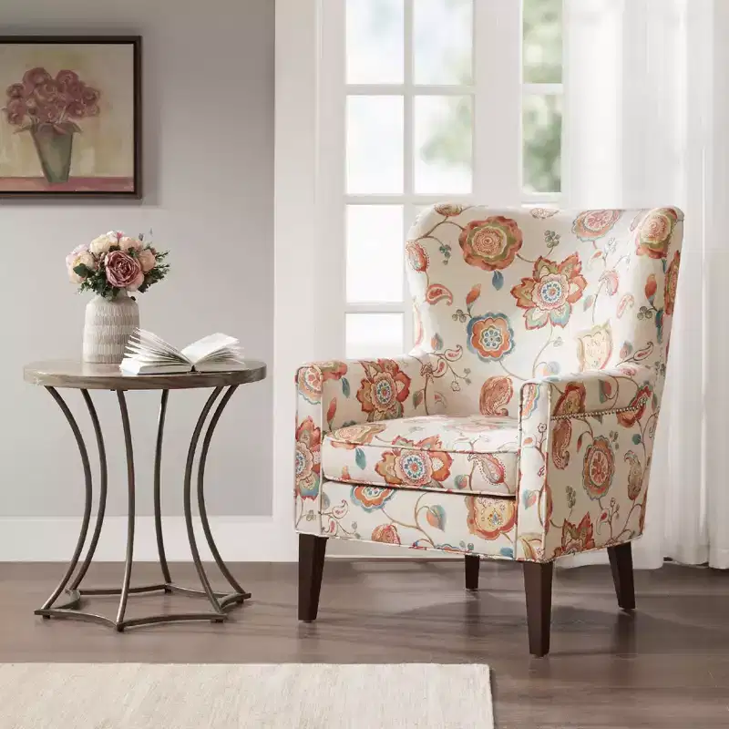 Donner Accent Chair Cream - Madison Park: Elegant Wingback, Silver Nailhead Trim, Morocco Finish Legs