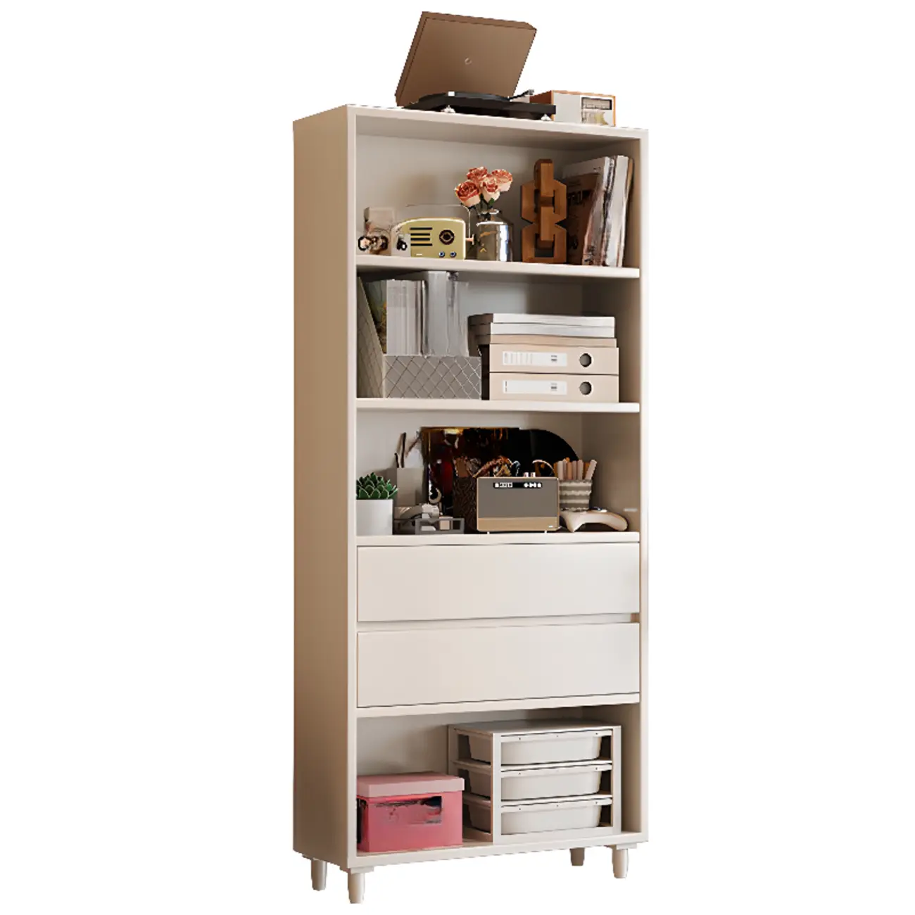 Spacious Versatile Vertical Brown Wood Bookcase with Drawers