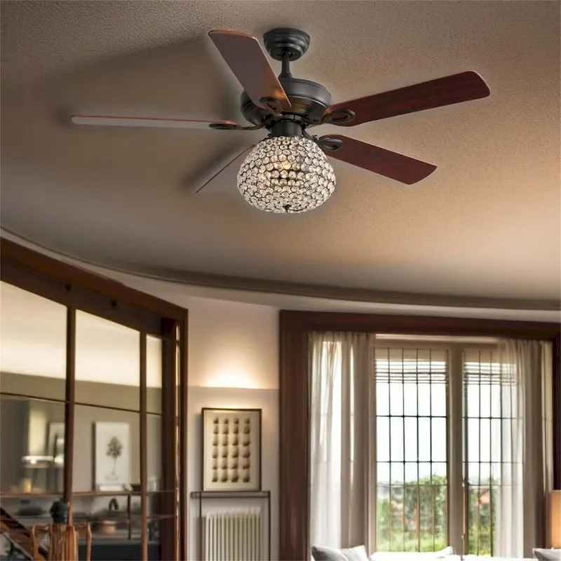 Crystal Ceiling Fan With 3 Speed Wind 5 Plywood Blades