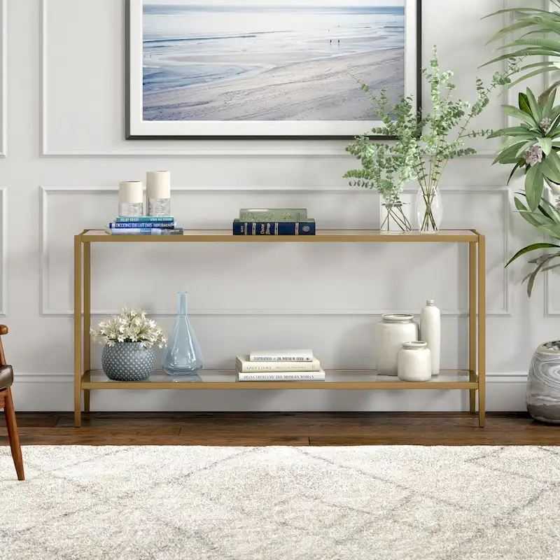 Hera 64 Wide Rectangular Console Table with Glass Shelf - 64 Wide