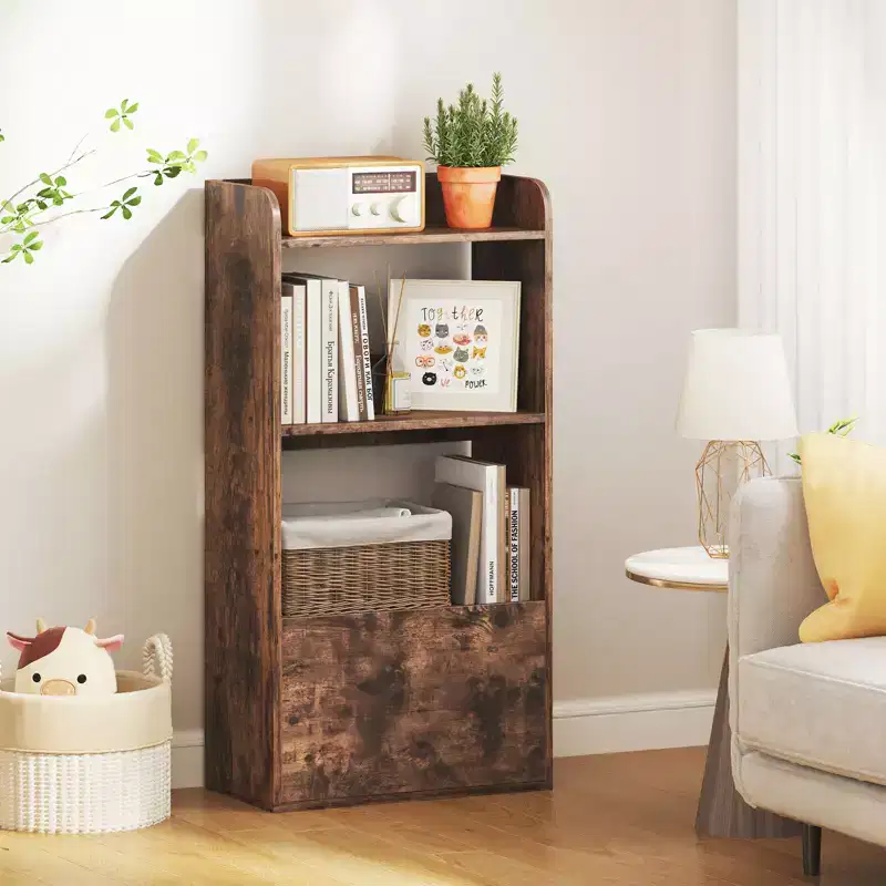 Costway Bookcase w/ Drawer 3-Tier Open Shelf Anti-Toppling Kits for Living Room
