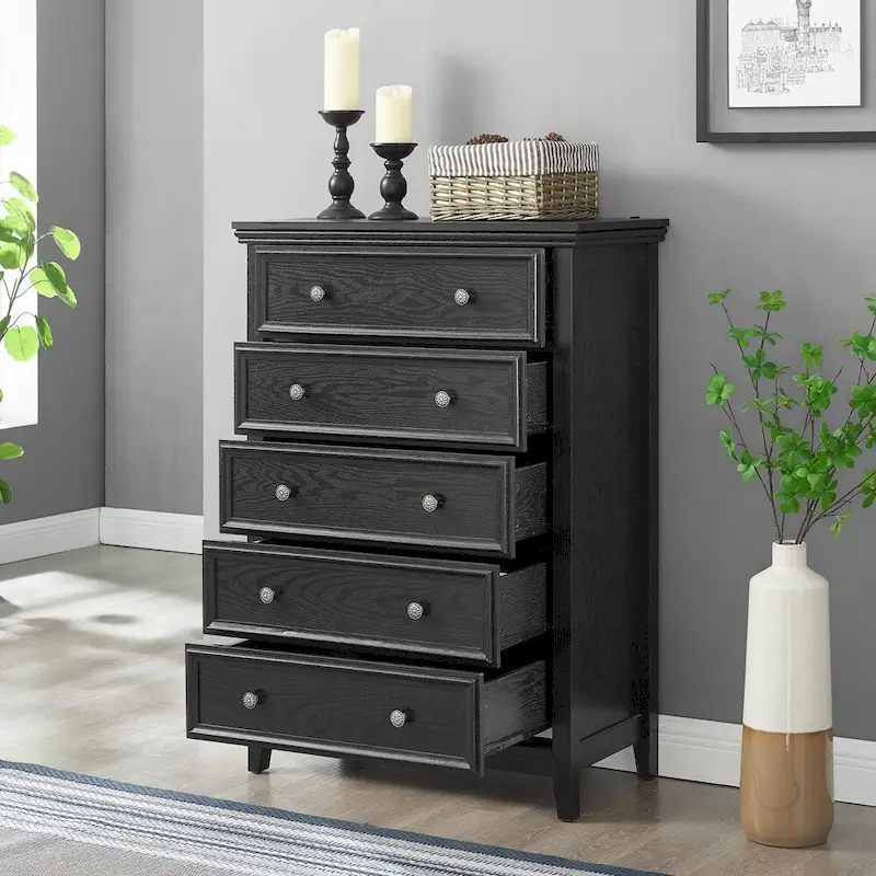 Black / White 5-Drawer Wooden Dresser, Single-User