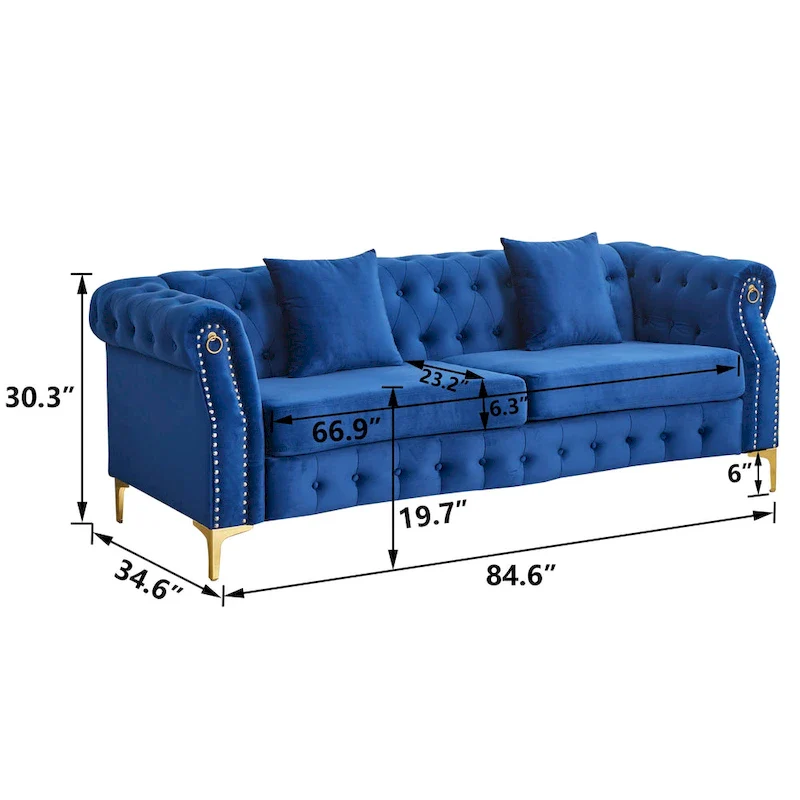 35D x 85W x 30.3H Velvet Chesterfield Button-tufted Sofa