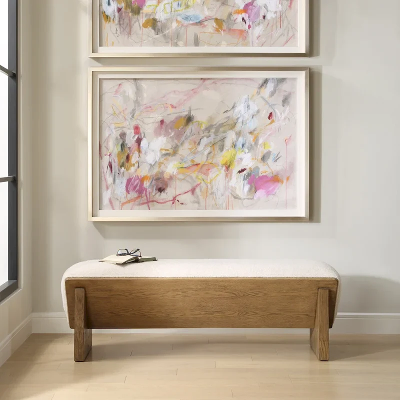Ivory Faux Sheepskin Waterfall Bench - 59