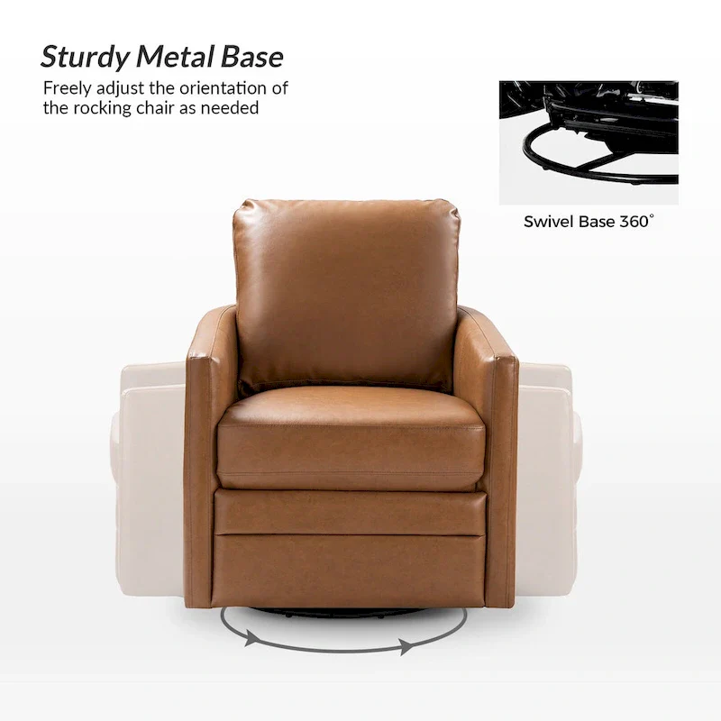 Transitional Swivel Faux Leather Barrel Chair with Metal Base